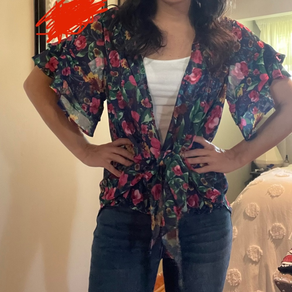 Brand New Umgee Front Tie Sheer Top/Blouse